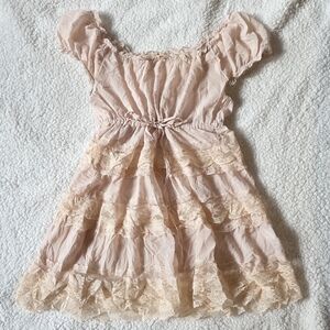 Posset Pot Japanese brand pink lace babydoll layered dress with tie